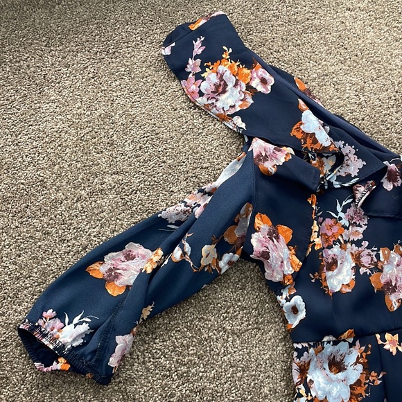 Navy cut off shoulder dress - Picture 2 of 7